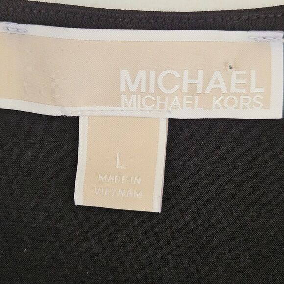 Michael Kors Dress Womens Large Black Faux Wrap MK Gold Ring & Tie Waistline - Picture 2 of 8